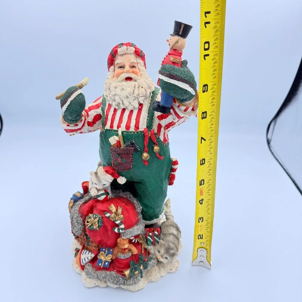 Vintage Style Santa Claus Figurine with Nutcracker and Kittens Christmas Decor